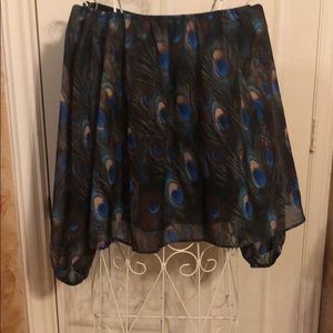 Women’s flowy peacock off-shoulder top